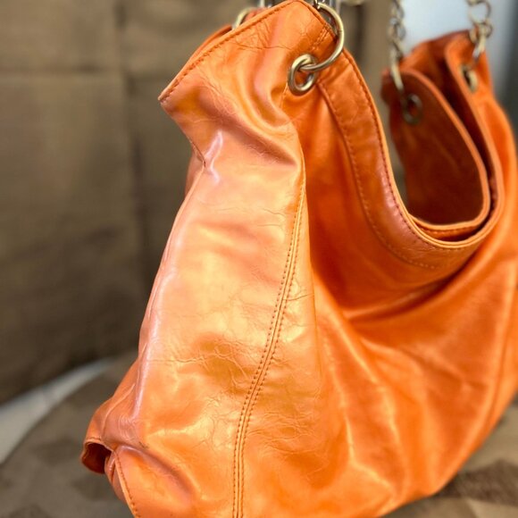 Maurices Creamy Orange Shoulder Bag with Silver Hardware & Size 20" X 12" X 4" - Picture 3 of 11